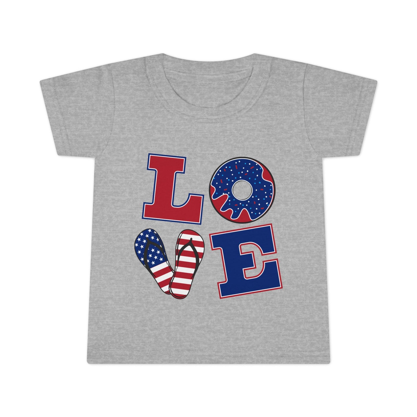 Patriotic Toddler Tee - Love Design for 4th of July, Kids Event, Summer BBQ, Birthday Gift, Everyday Fun