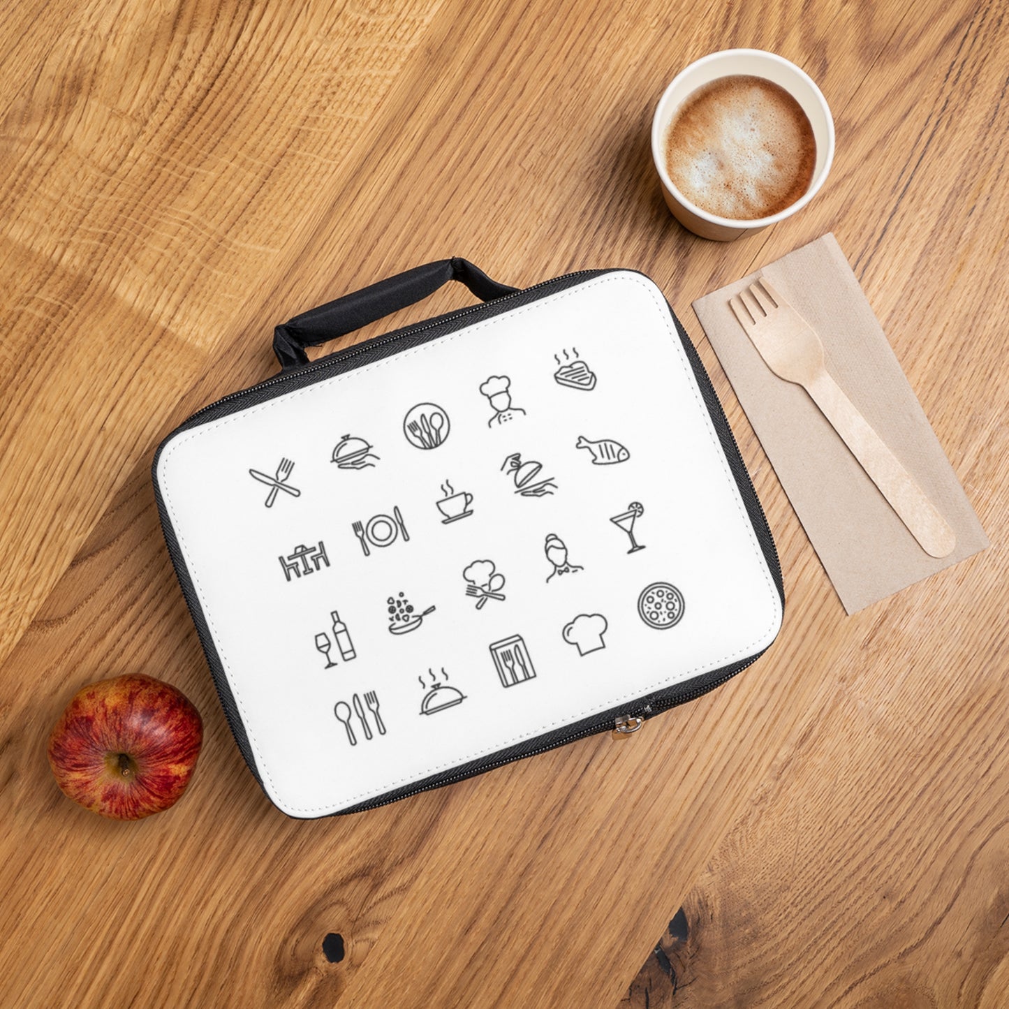 Stylish Lunch Bag with Food Icons | Insulated Tote for Work/School, Meal Prep, Picnics, Vegan Gifts