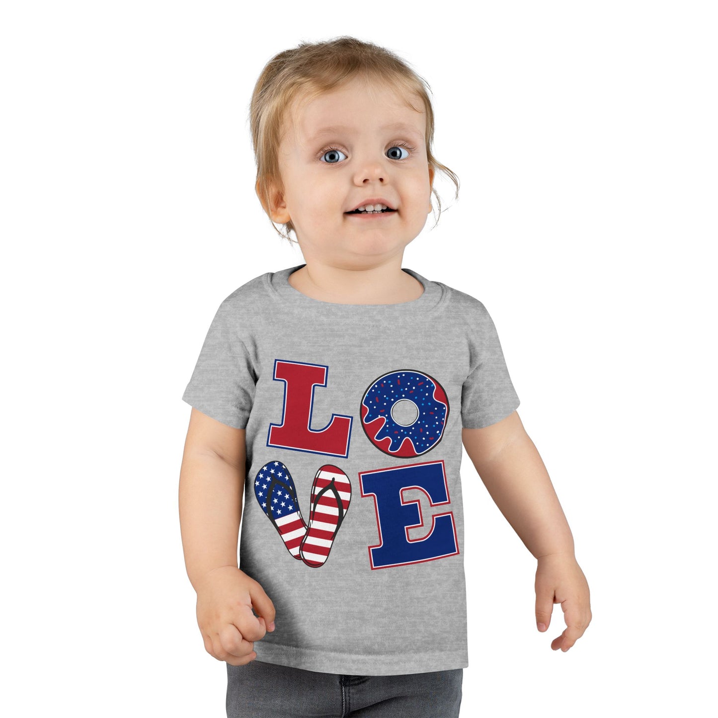Patriotic Toddler Tee - Love Design for 4th of July, Kids Event, Summer BBQ, Birthday Gift, Everyday Fun